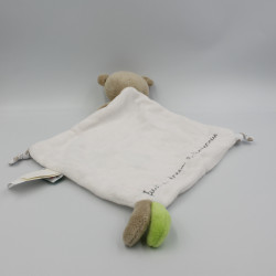 Doudou plat ours beige blanc vert rouge coeurs just a dream PREMAMAN