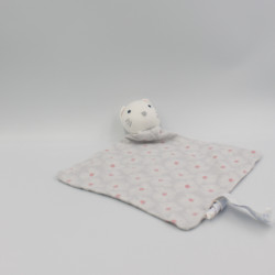 Doudou plat chat blanc gris rose fleurs OBAIBI