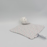 Doudou plat chat blanc gris rose fleurs OBAIBI