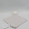 Doudou plat chat blanc gris rose fleurs OBAIBI