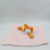 Doudou plat couverture renard orange rose