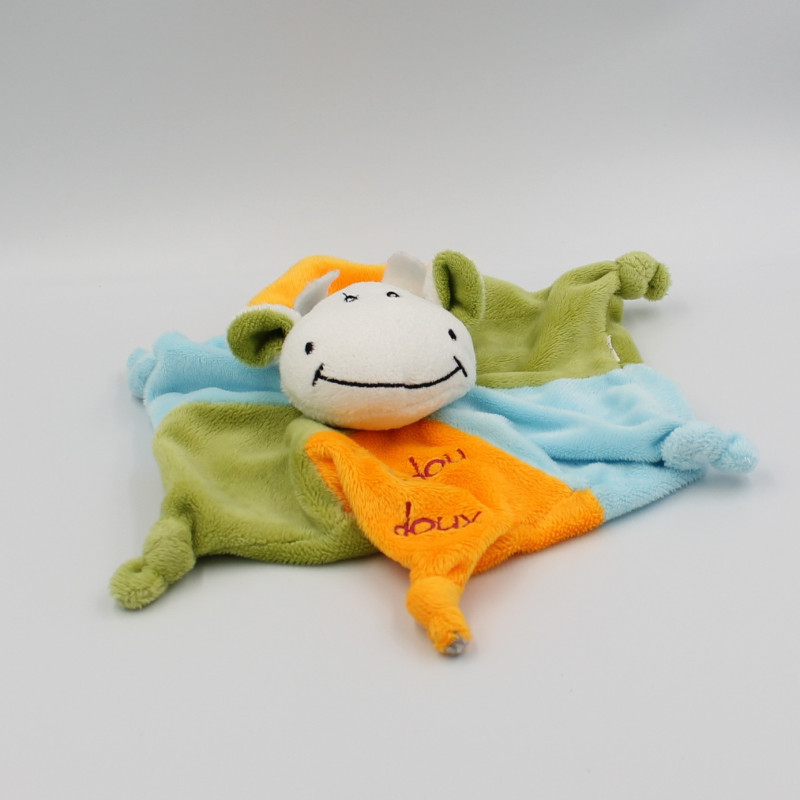 Doudou plat vache orange verte bleu CENTRAL VET