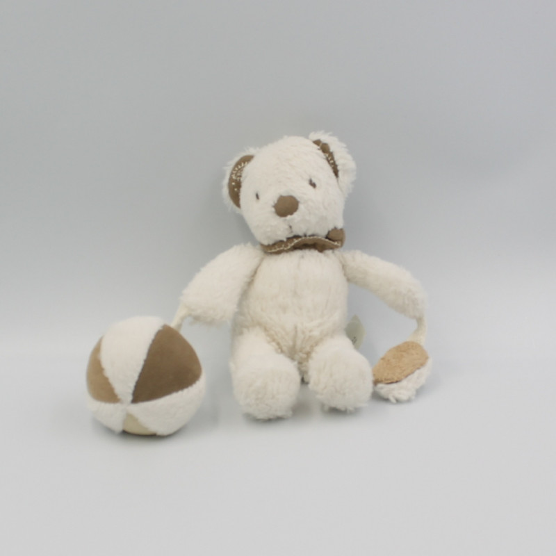 Doudou ours blanc bandanas gris hochet balle NICOTOY