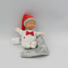 Doudou poupée bébé mouchoir blanc gris rouge Minirêves COROLLE