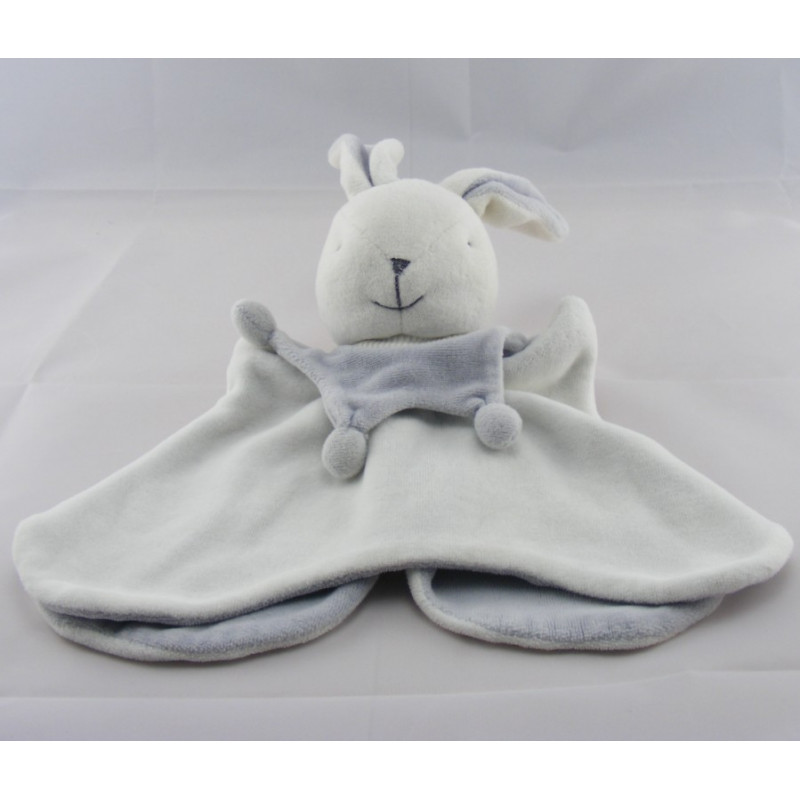 Doudou semi plat mauve blanc Lapin FRANCOISE SAGET