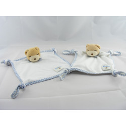 Doudou plat noeuds ours endormi vichy bleu Kaloo