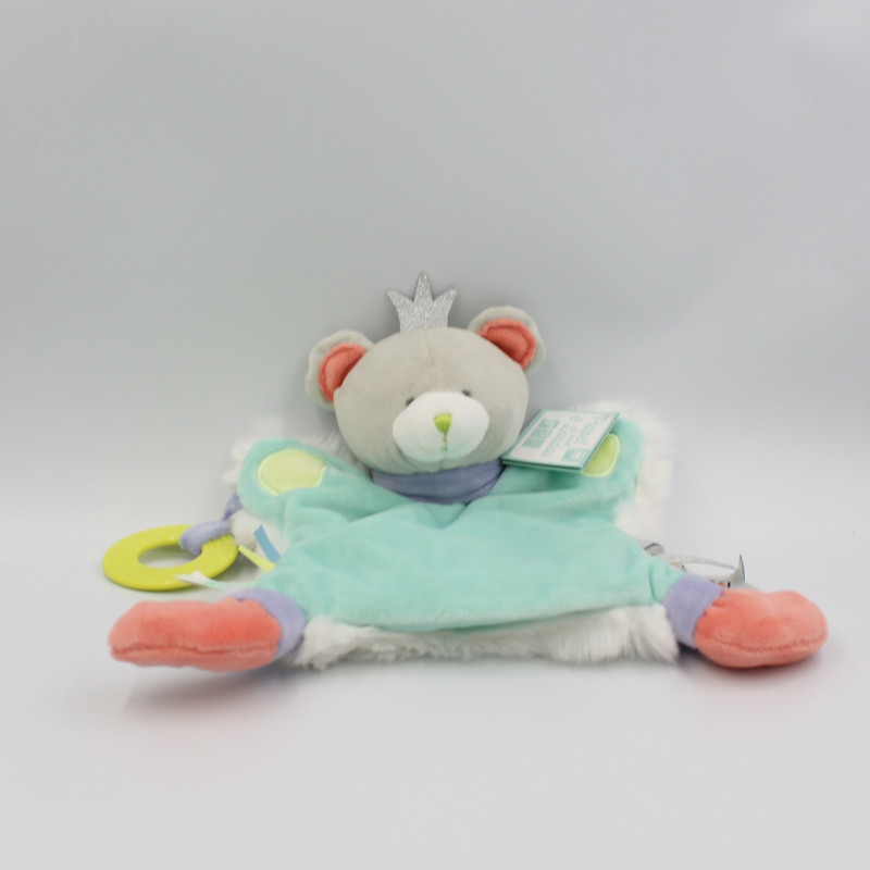 Doudou et compagnie plat ours gris bleu blanc vert rose Tropicool