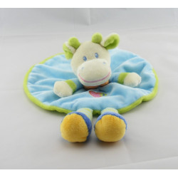 Doudou plat rond vache bleu vert coeur SIDJ JouéClub