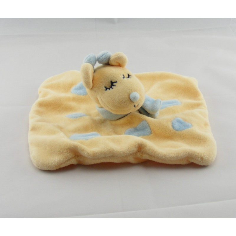 Doudou plat girafe jaune taches bleues 