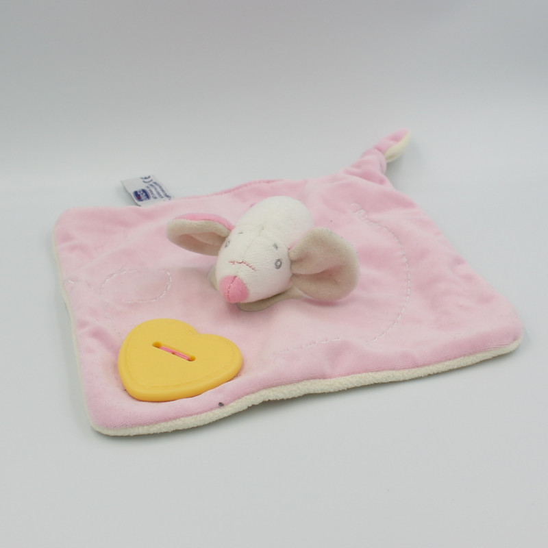Doudou plat souris rose coeur jaune dentition CHICCO