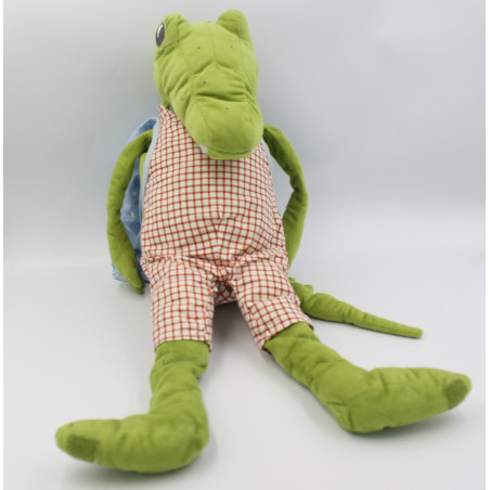 Doudou peluche crocodile vert salopette sac à dos bleu IKEA