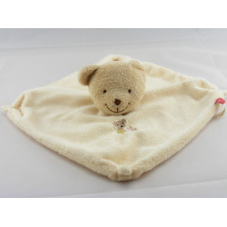 Doudou plat  carré ecru jaune ours TEX 