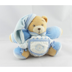 Doudou plat ours endormi poisson bleu KALOO