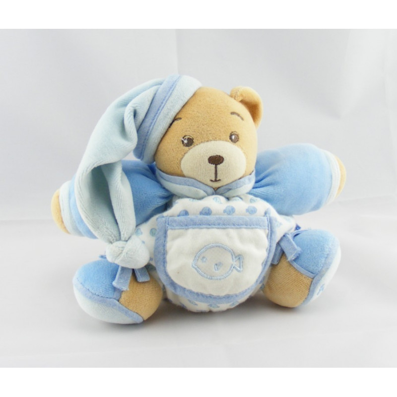 Doudou plat ours endormi poisson bleu KALOO