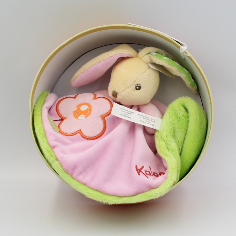 Doudou plat rond lapin rose vert fleur Colors KALOO 