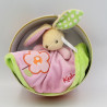 Doudou plat rond lapin rose vert fleur Colors KALOO 
