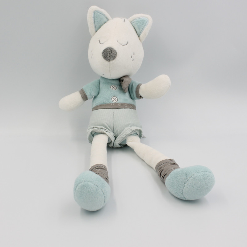 Doudou loup bleu blanc gris Lulu Chéri SAUTHON