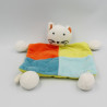 Doudou plat chat blanc bleu vert rouge OBAIBI