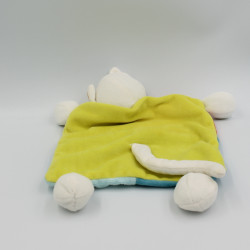 Doudou plat chat blanc bleu vert rouge OBAIBI