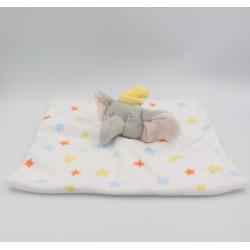 Doudou plat Dumbo l'éléphant gris blanc jaune bleu vert étoiles DISNEY