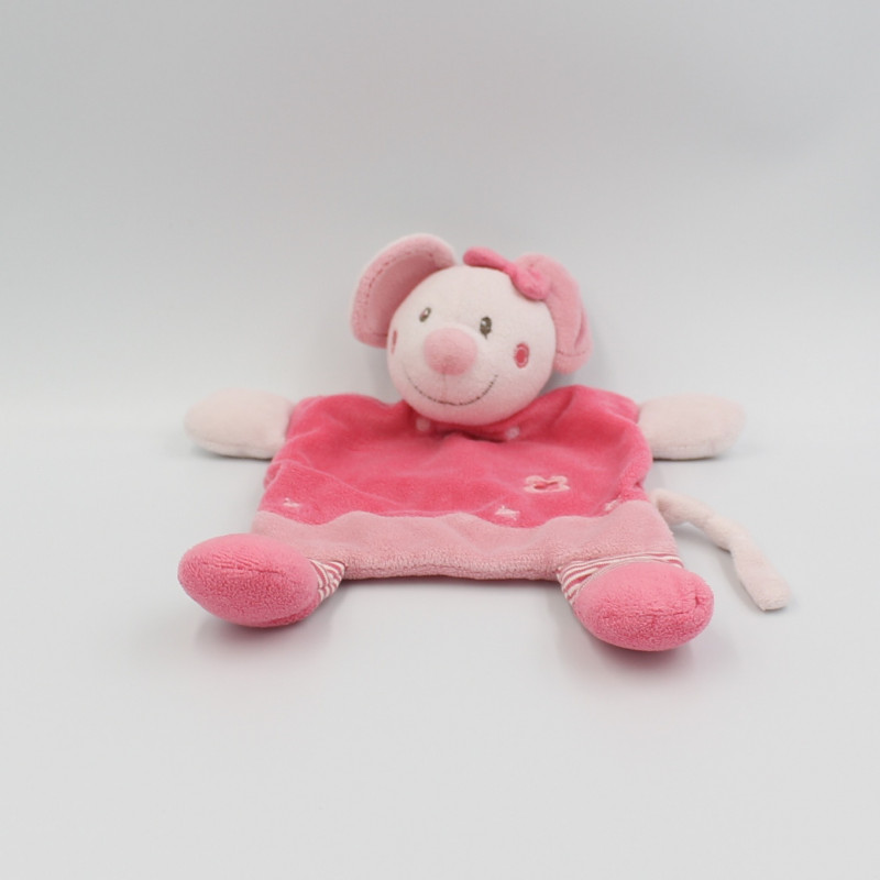 Doudou plat Mimi la souris rose fleurs NICOTOY KIABI