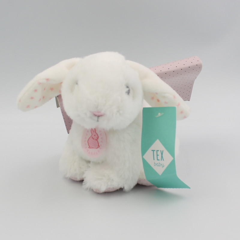 Doudou lapin blanc rose étoiles TEX BABY