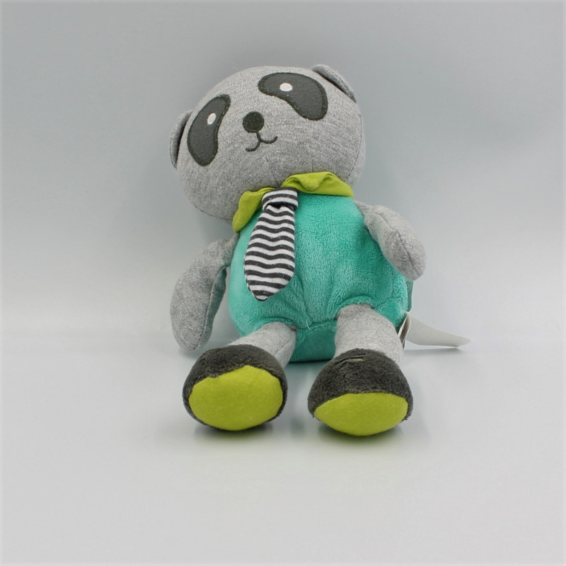 Doudou panda gris noir vert OBAIBI