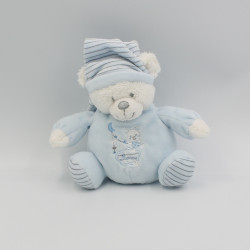 Doudou ours bleu blanc rayé MAX ET SAX 18 cm