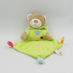 Doudou plat ours sweat capuche vert oiseau NICOTOY