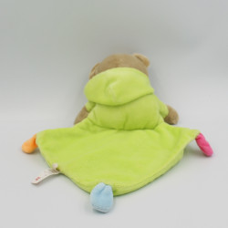 Doudou plat ours sweat capuche vert oiseau NICOTOY