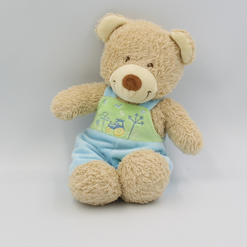Doudou ours bleu vert tracteur TEX BABY