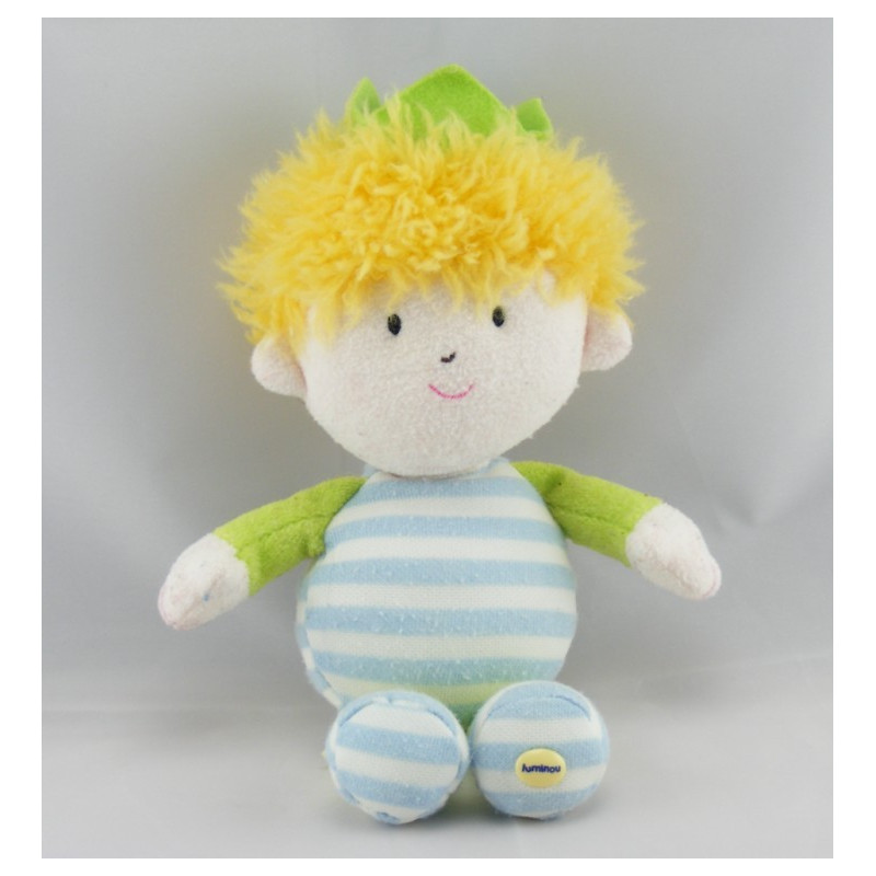 Doudou garçon blond prince roi bleu vert LUMINOU