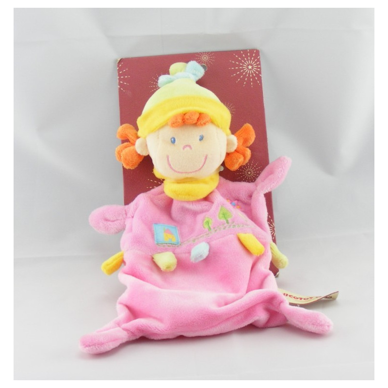 Doudou plat lutin fille rose avion arbres NICOTOY