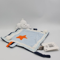 Doudou plat nuage blanc bleu orange étoile TROIS KILOS SEPT