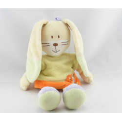 Doudou lapin jaune orange mauve Hello MOTS D'ENFANTS