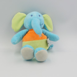 Doudou éléphant bleu orange vert gris U TOUT PETITS