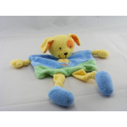 Doudou plat chien bleu vert jaune fleur POMMETTE