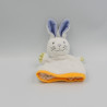 Doudou plat marionnette lapin blanc jaune orange bleu BULGARI PARFUMS