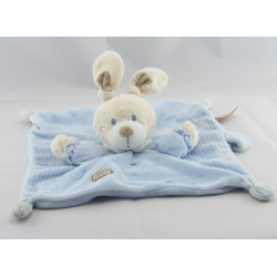 Doudou plat lapin rayé bleu attache tétine NICOTOY KIABI