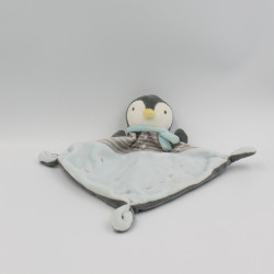 Doudou plat pingouin bleu gris noir étoiles MOTS D'ENFANTS