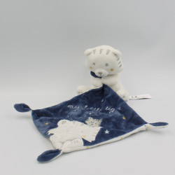 Doudou chat tigre blanc gris mouchoir bleu My little Tiger SIMBA TOYS KIABI