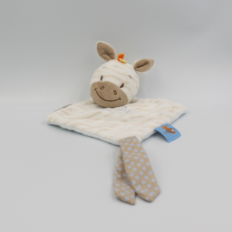 Doudou plat zèbre blanc bleu beige rayé Arthur et Louis NATTOU