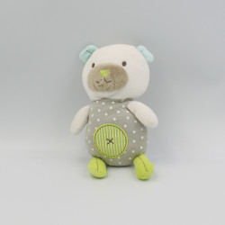 Doudou ours blanc gris vert bleu pois POMMETTE