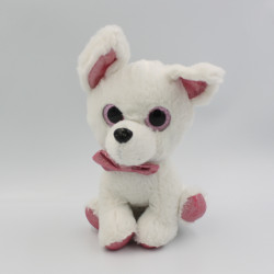 Doudou peluche chien blanc rose gros yeux brillant PRIMARK