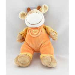 Doudou vache salopette orange coeur maillot rayé MOTS D'ENFANTS