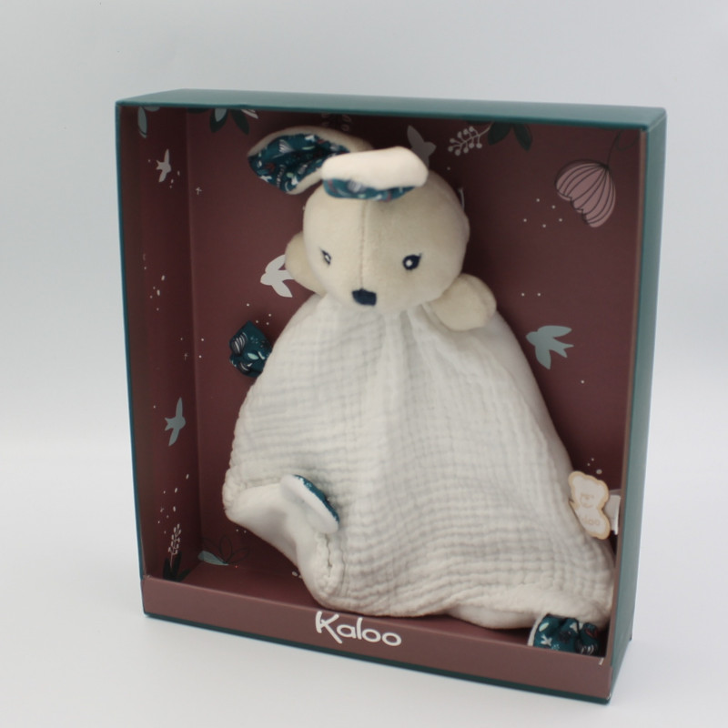Doudou plat lapin blanc vert fleurs k'doux Nature KALOO