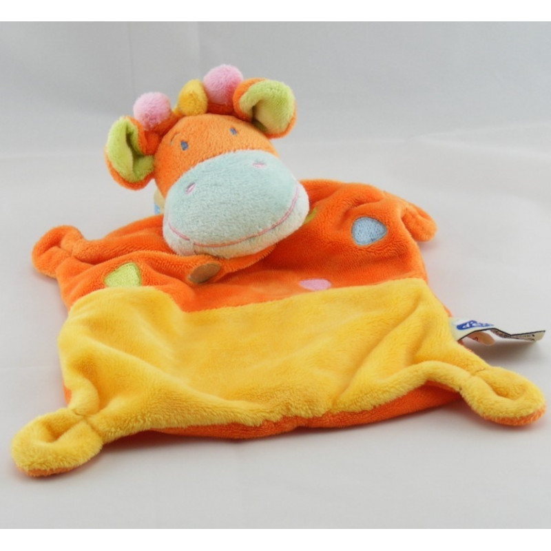 Doudou plat Girafe jaune orange MOTS D'ENFANTS
