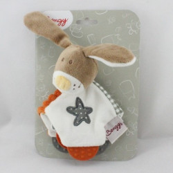 Doudou plat lapin marron orange blanc Milo Bengy