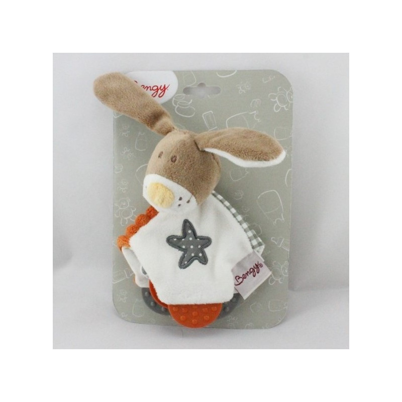 Doudou plat lapin marron orange blanc Milo Bengy