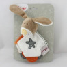 Doudou plat lapin marron orange blanc Milo Bengy